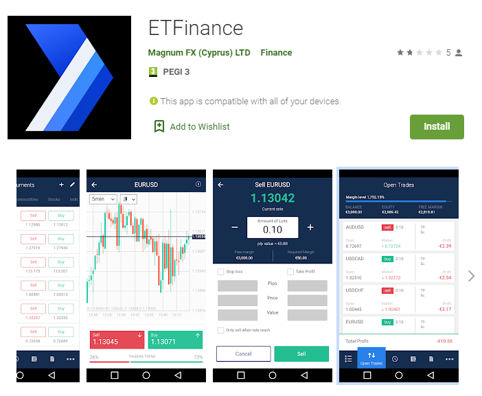 ETFinance Android mobile app