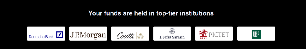 Screenshot from CW-Management website showing that client funds are held in top-tier institutions