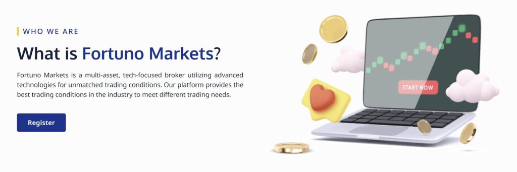 Fortuno Markets trading platform interface with chart and start button