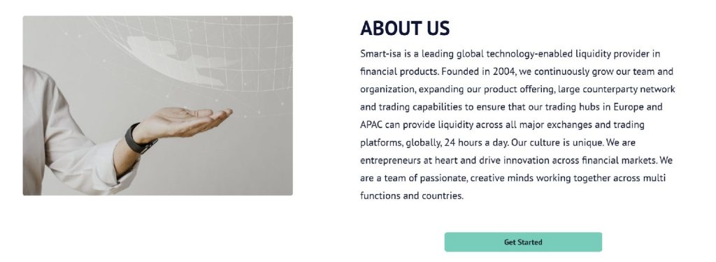 Smart-isa About Us page presenting the company's technology and financial infrastructure