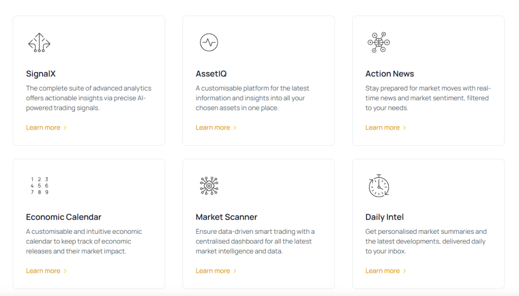 OneRoyal AI trading tools including SignalX, AssetIQ and Action News